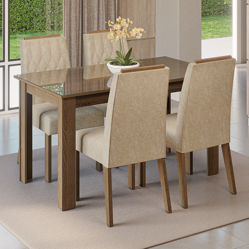Juego de Comedor Tapa de Vidrio 4 Sillas Marrón/Imperial Pétala Madesa