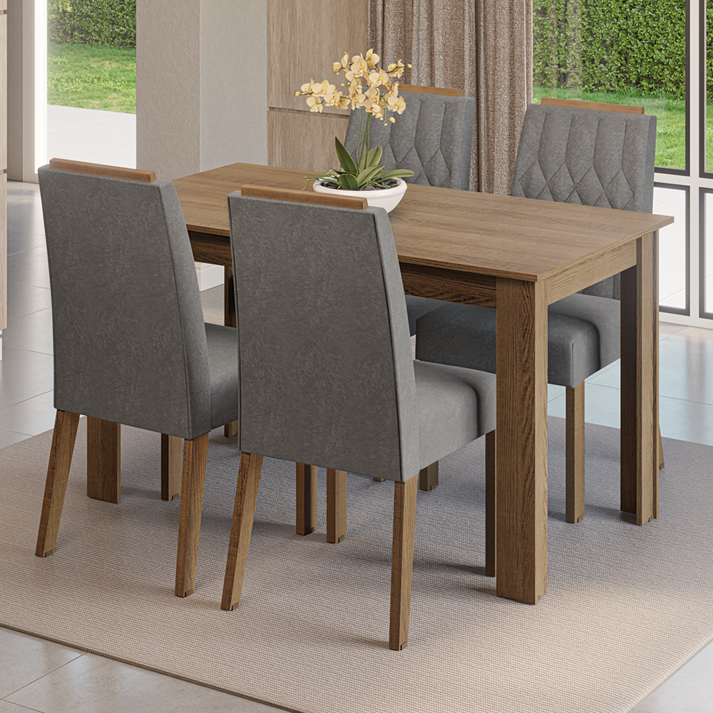 Juego de Comedor Tapa de Madera 4 Sillas Marrón/Silver Hera Madesa