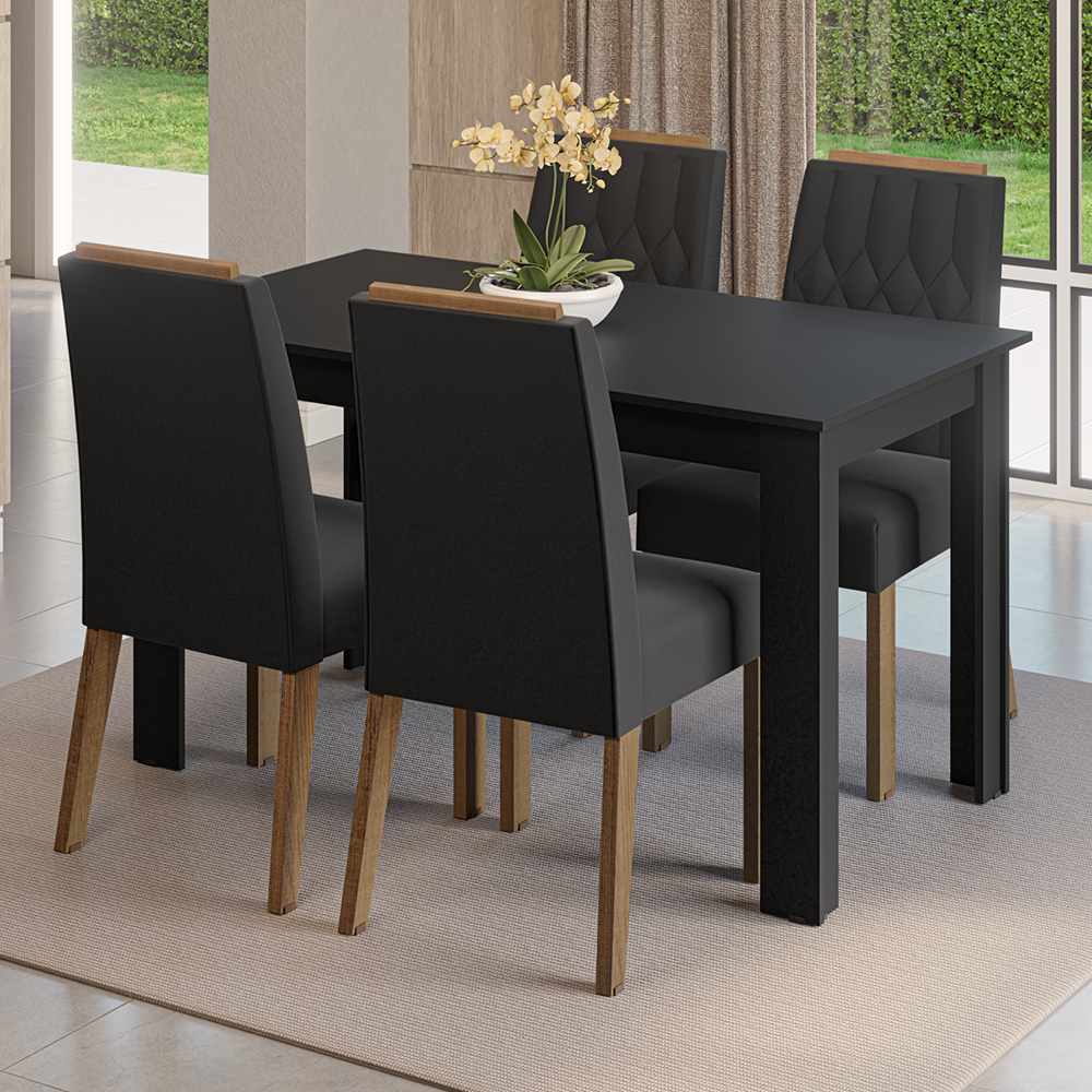 Juego de Comedor Tapa de Madera 4 Sillas Marrón/Negro/Oxford Hera Madesa