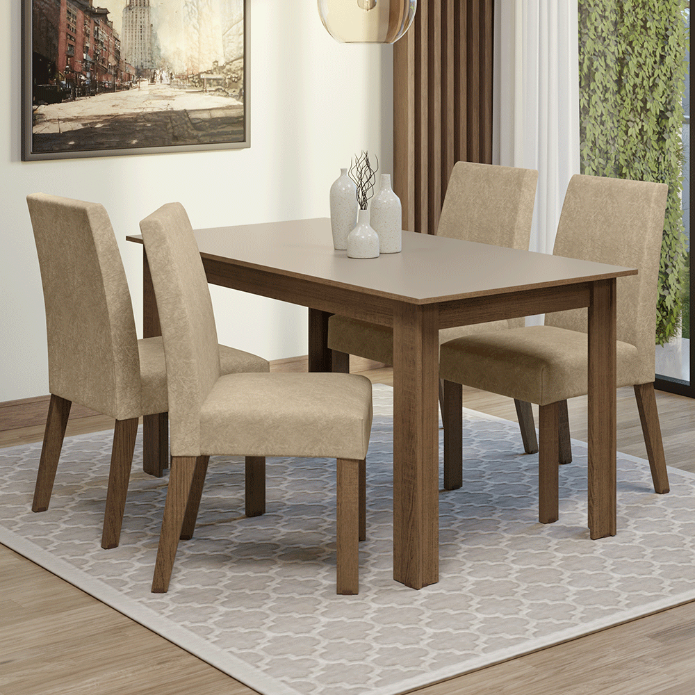 Juego de Comedor Lumina Mesa con Tapa de Madera 4 Sillas Marrón/Crema/Suede Imperial Madesa