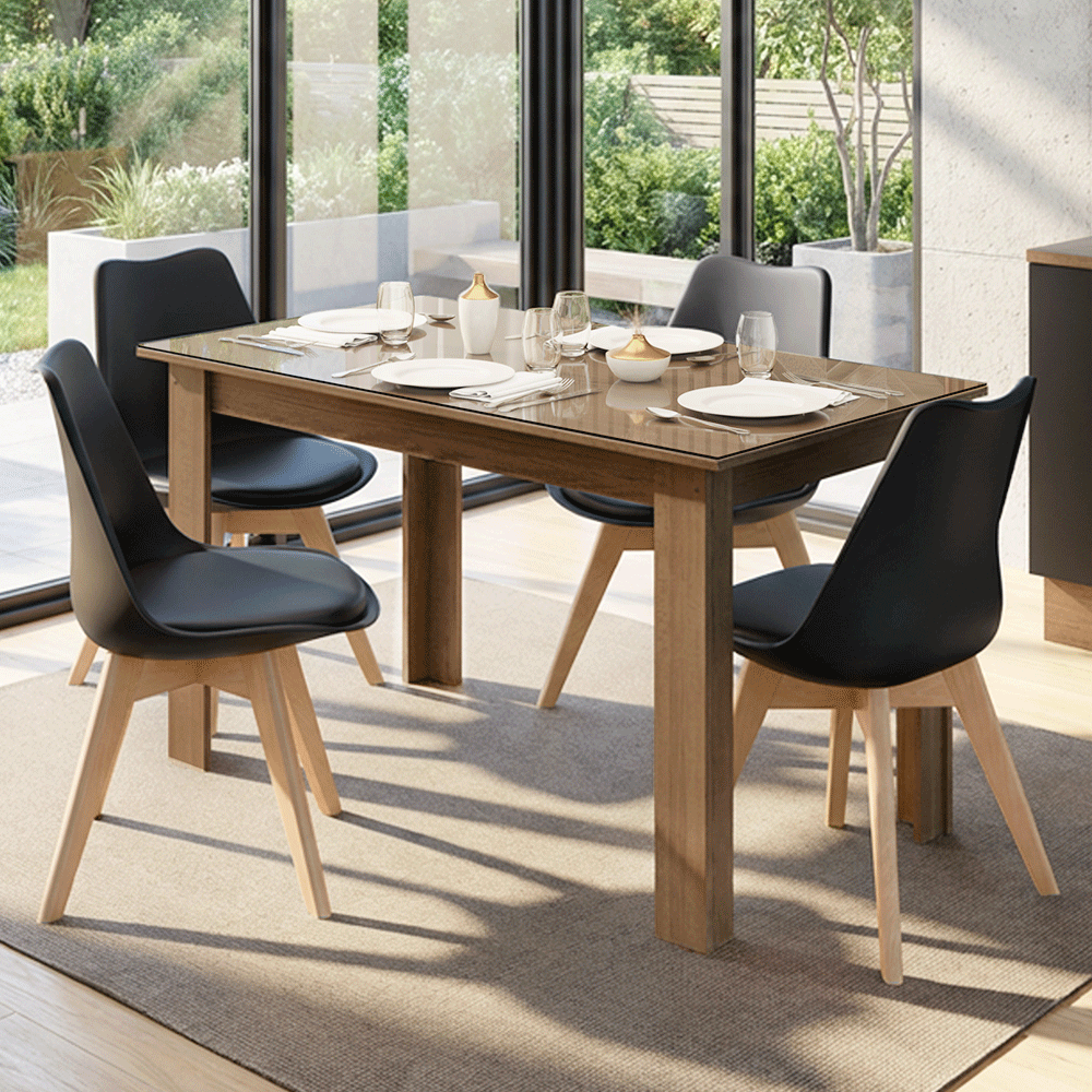 Juego de Comedor Toscana Mesa Tapa de Vidrio 4 Sillas Marrón/Negro Madesa