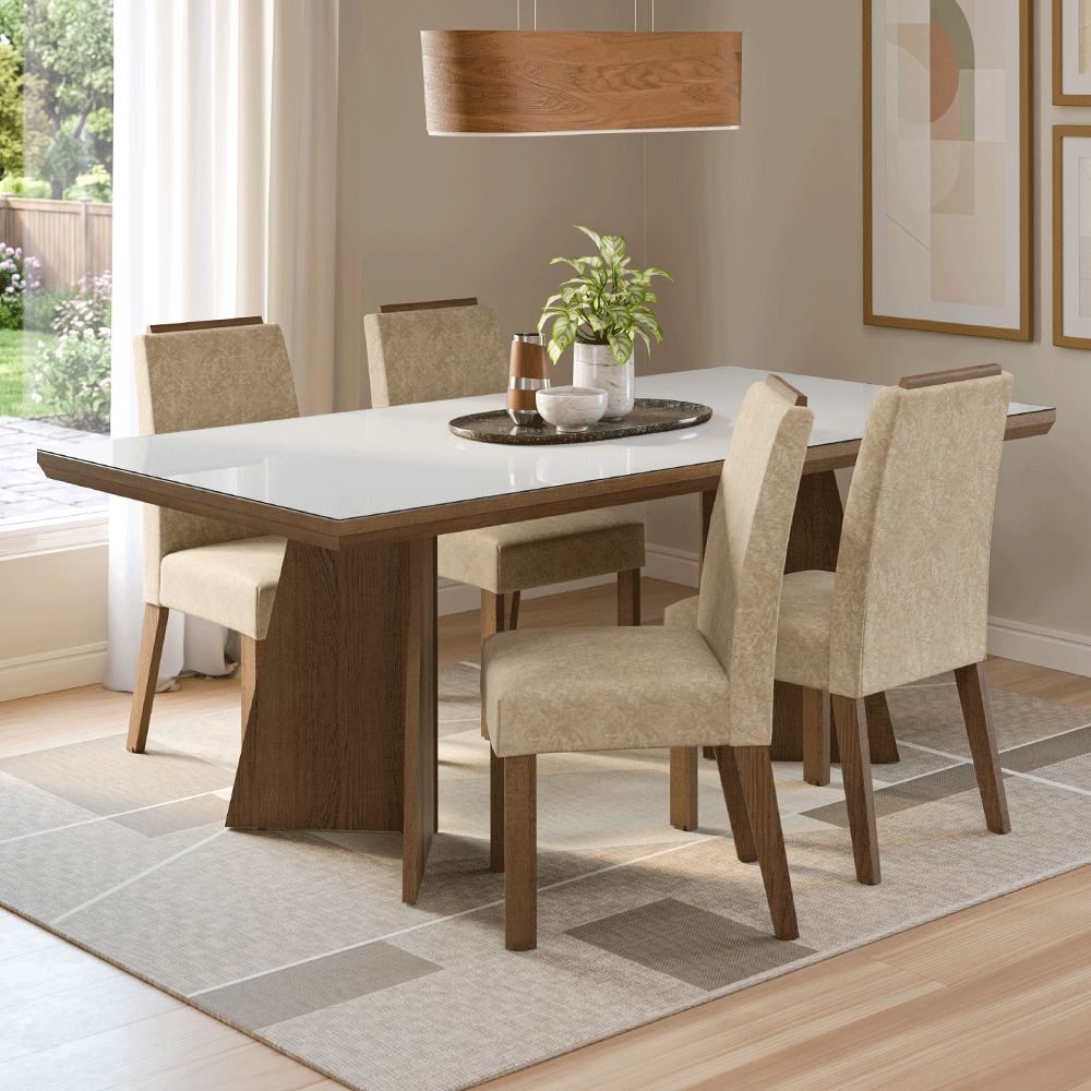 Juego de Comedor Tapa con Vidrio 4 Sillas Marrón/Blanco/Imperial Todi Madesa
