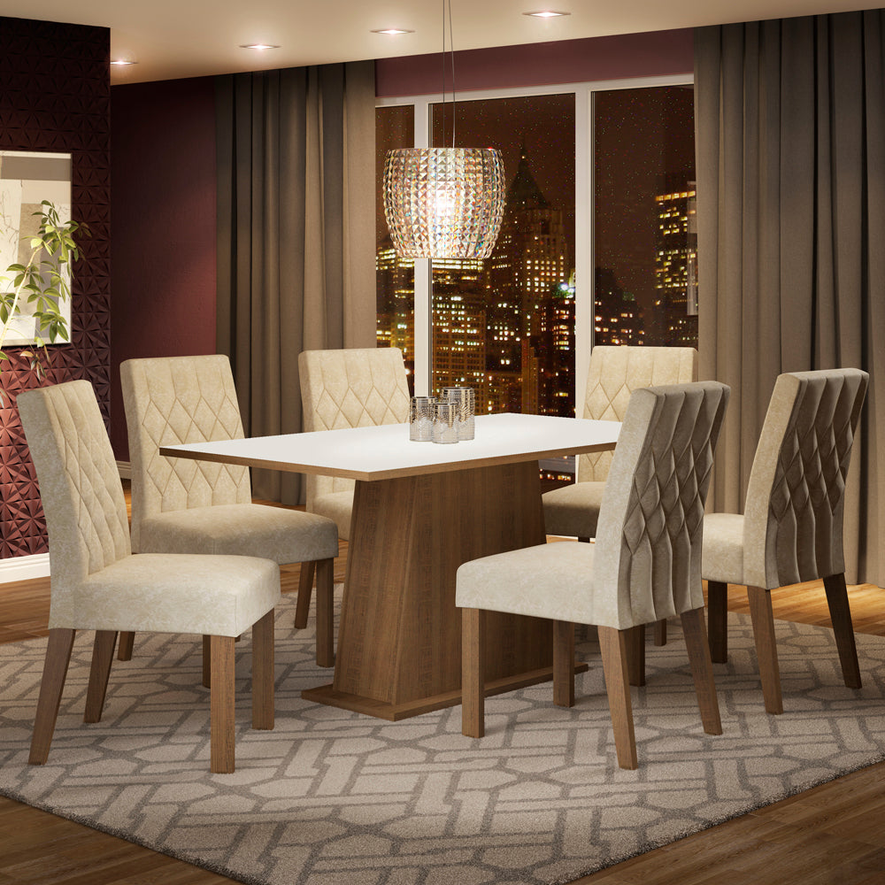 Juego de Comedor Madesa Daniela Mesa Tapa de Madera con 6 Sillas Marrón/Blanco/Imperial