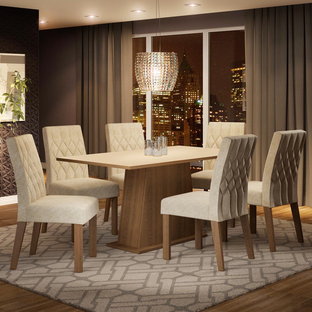 Juego de Comedor Madesa Daniela Mesa Tapa de Madera con 6 Sillas Marrón/Crema/Imperial