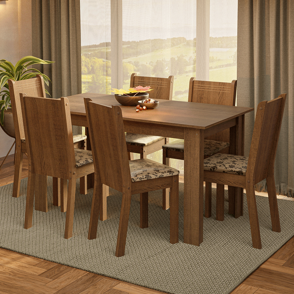 Juego de Comedor con Tapa de Madera 6 Sillas Marrón/Beige Analu