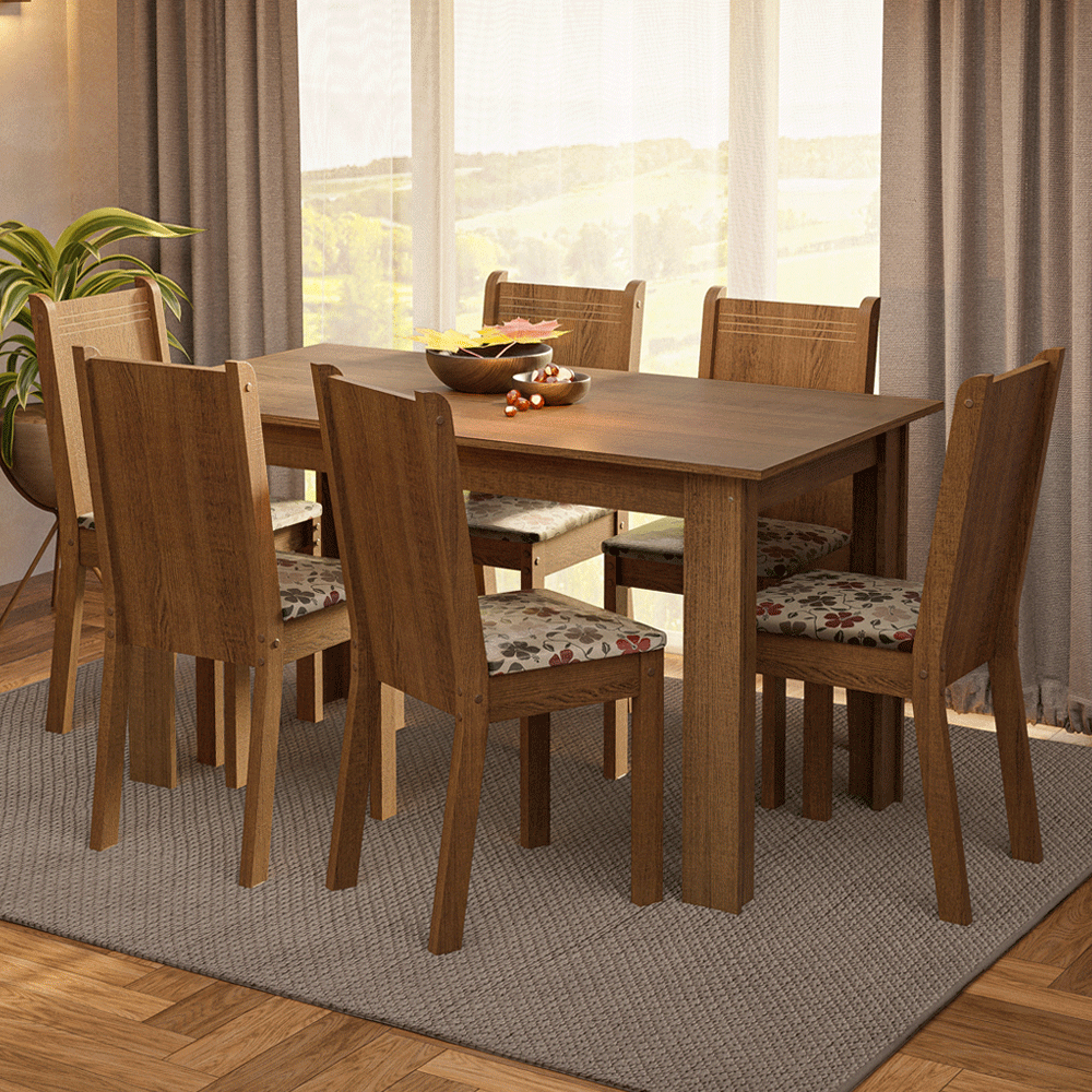 Juego de Comedor con Tapa de Madera 6 Sillas Marrón/Hibiscos Havana