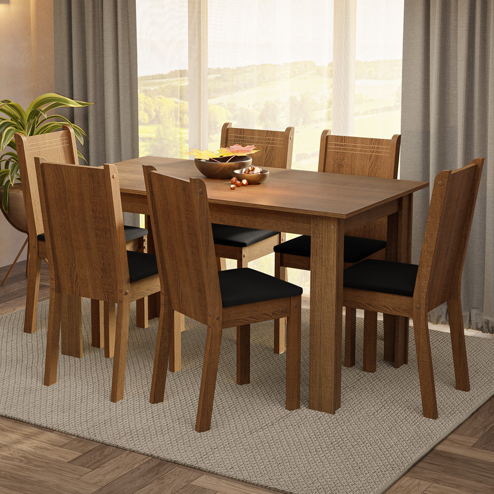 Juego de Comedor Mesada de Madera 6 Sillas Analu Marrón/Negro