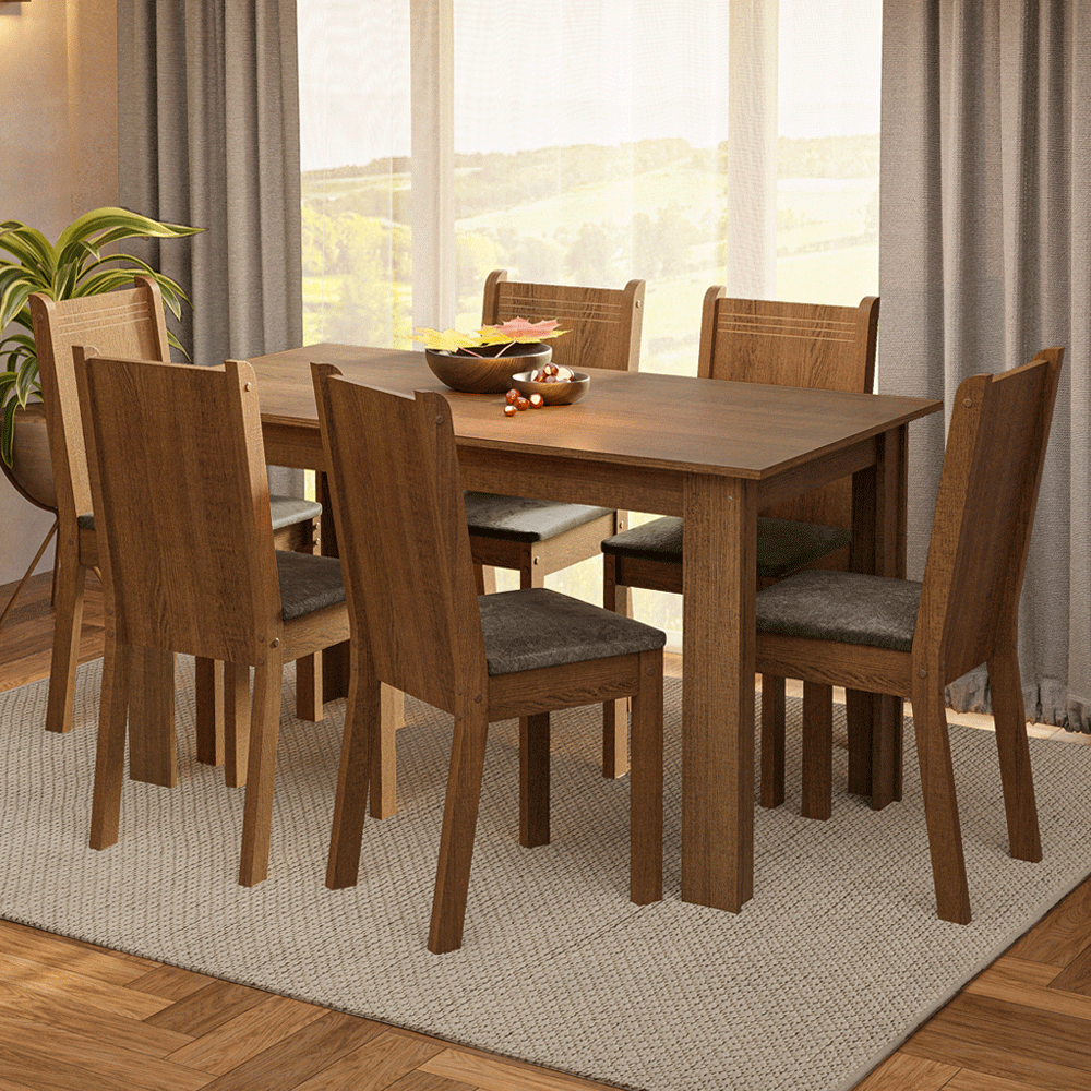 Juego de Comedor con Tapa de Madera 6 Sillas Marrón/Silver Analu