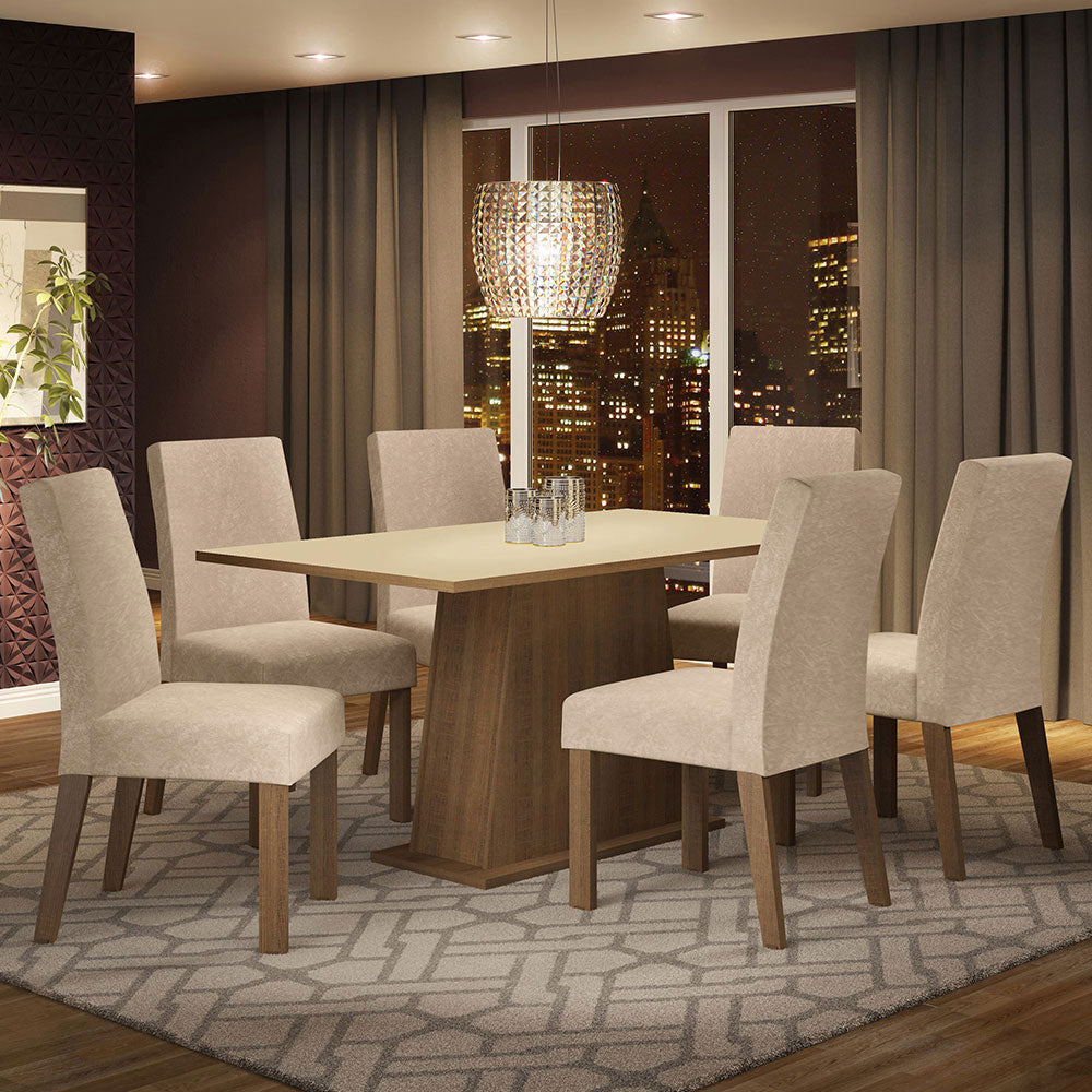 Juego de Comedor Madesa Luciana Mesa con Tapa de Madera y 6 Sillas Marrón/Crema/Imperial