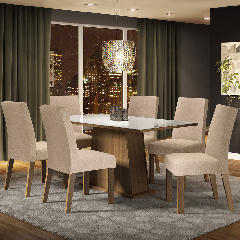 Juego de Comedor Madesa Patricia Mesa Tapa de Vidrio con 6 Sillas Marrón/Blanco/Imperial