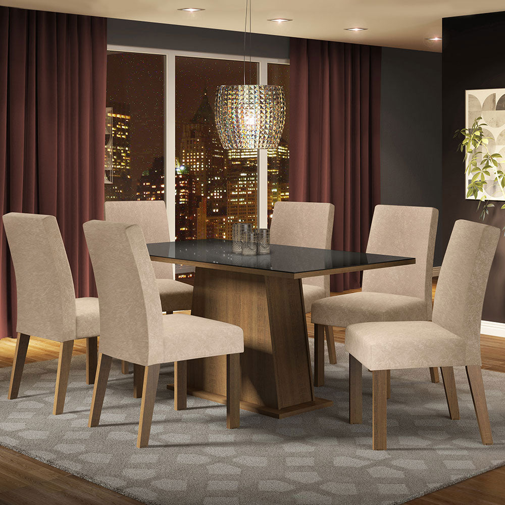 Juego de Comedor Madesa Patricia Mesa con Tapa de Vidrio y 6 Sillas Marrón/Negro/Imperial