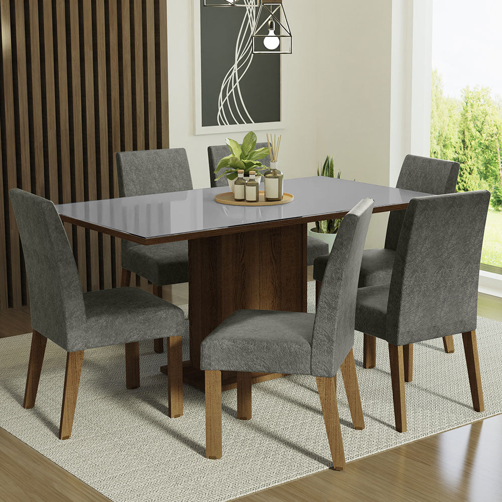 Juego de Comedor con Mesa de Vidrio y 6 Sillas Alexis Madesa