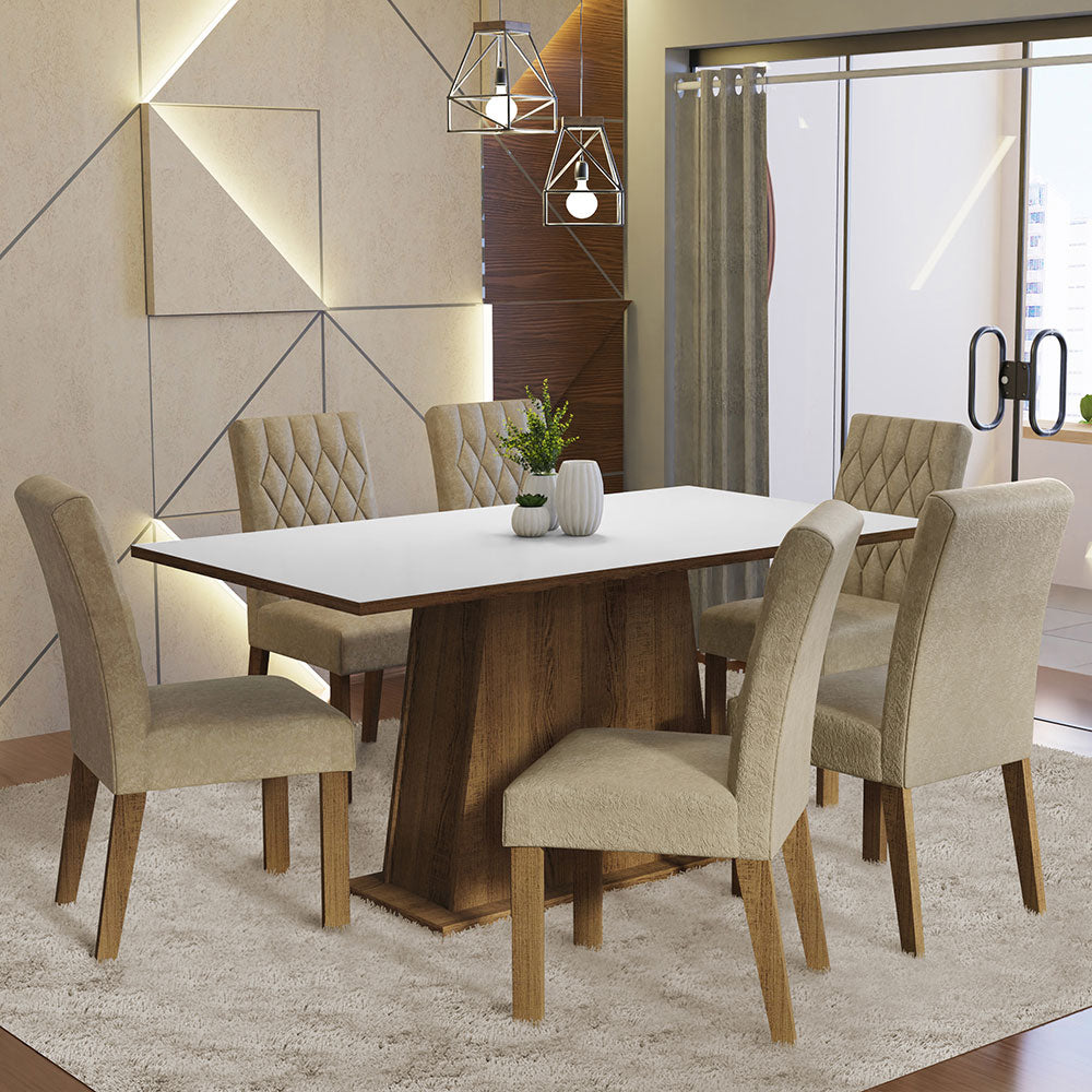 Juego de Comedor Mesa Tapa de Madera 6 Sillas Marrón/Blanco/Imperial Britney Madesa