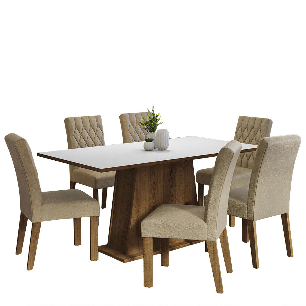 Juego de Comedor Mesa Tapa de Madera 6 Sillas Marrón/Blanco/Imperial Britney Madesa