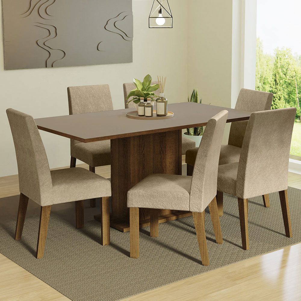 Juego de Comedor con Tapa de Madera 6 Sillas Marrón/Crema/Imperial Renata Madesa