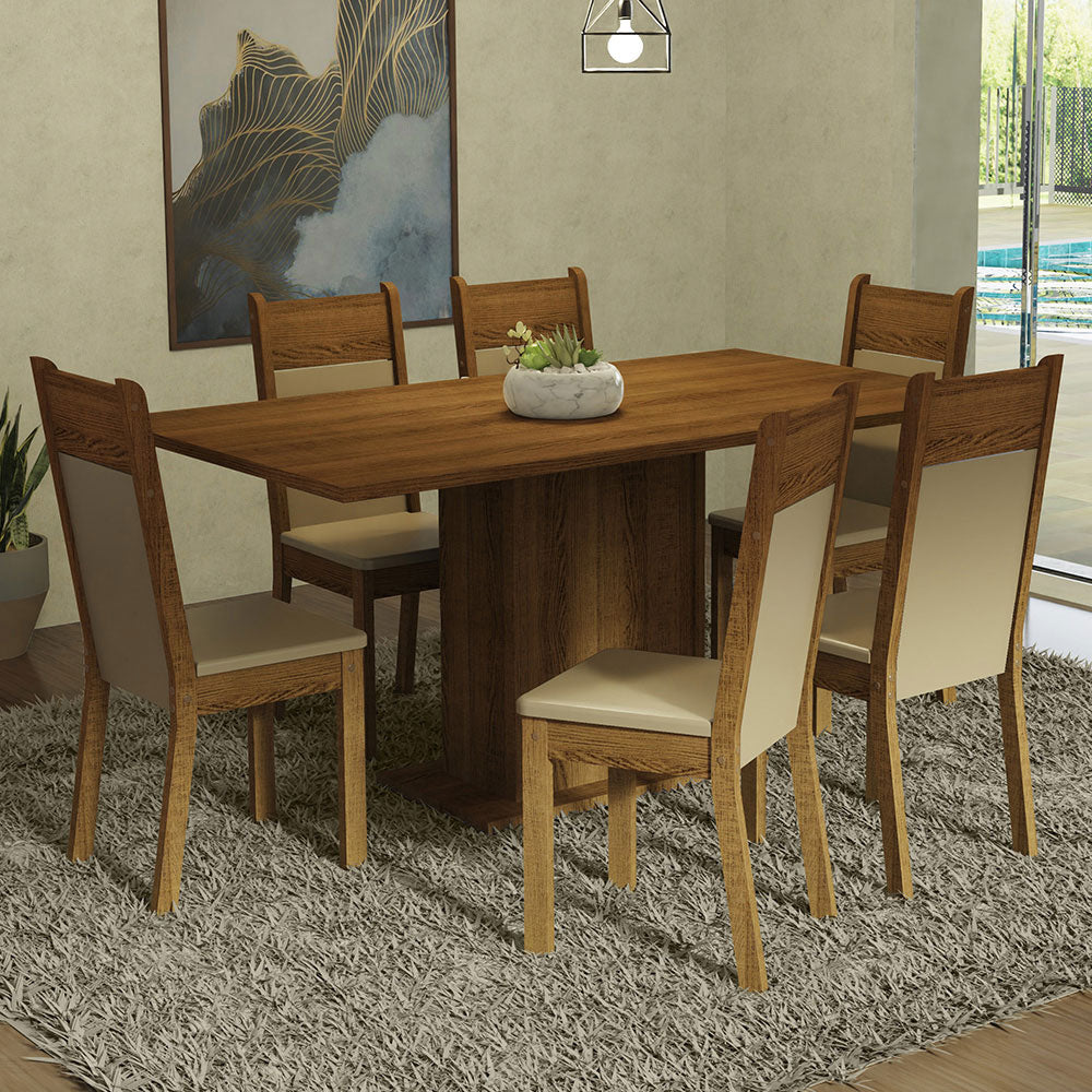Juego de Comedor Mesa Tapa de Madera 6 Sillas Marrón/Crema/Beige Augusta Madesa