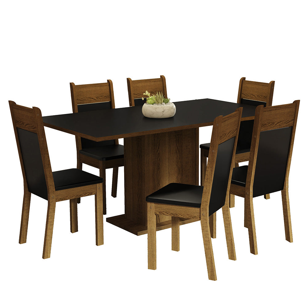 Juego de Comedor con Tapa de Madera 6 Sillas Negro/Marrón Augusta