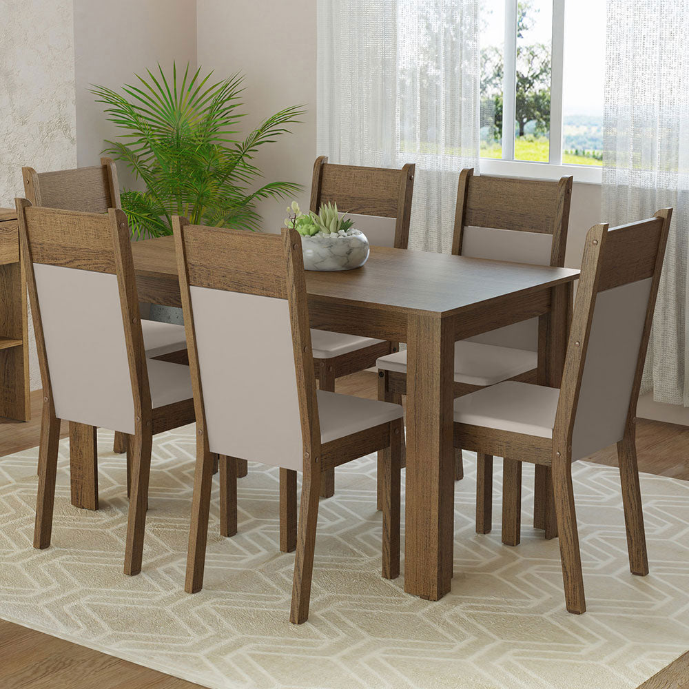 Juego de Comedor Mesa Tapa de Madera 6 Sillas Marrón/Crema/Beige Bahamas Madesa