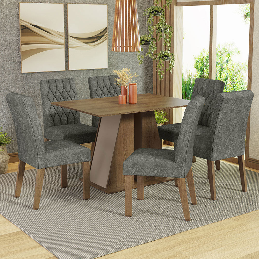 Juego de Comedor Mesa Tapa de Madera 6 Sillas Marrón/Crema/Silver Fabiana Madesa