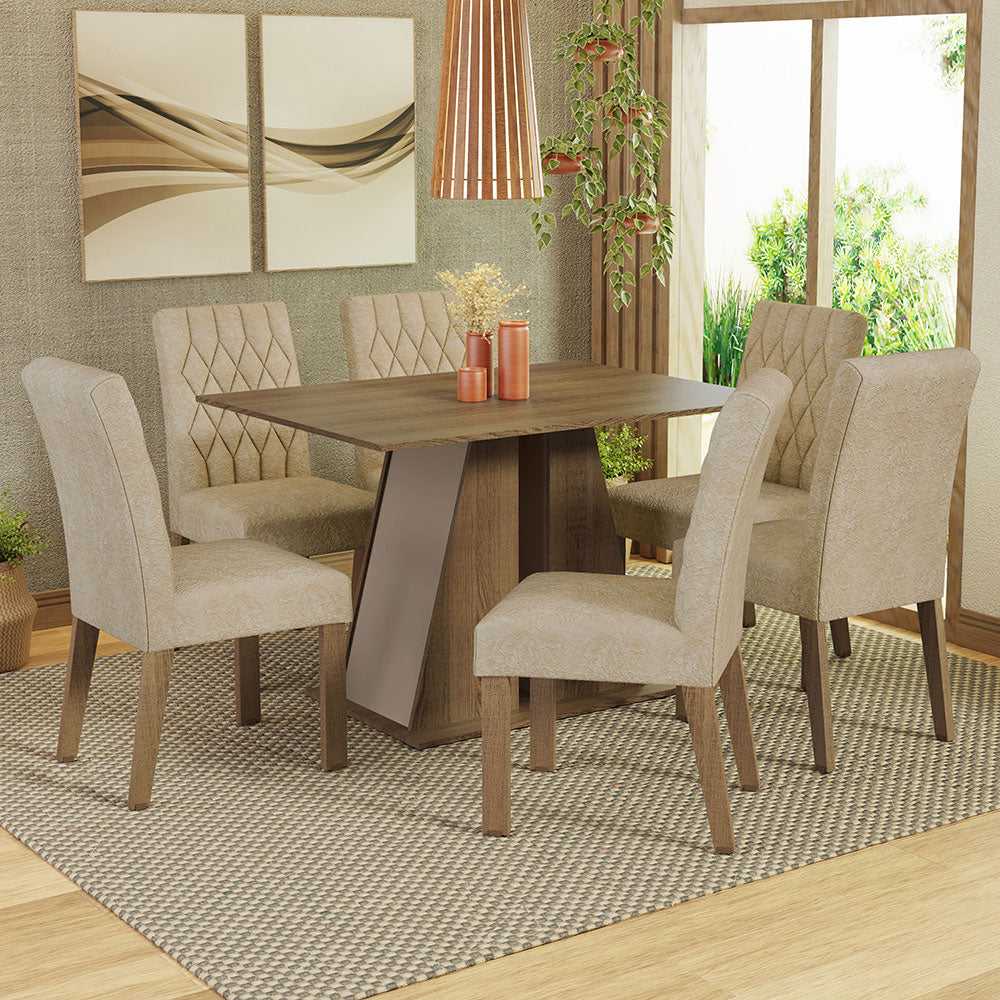 Juego de Comedor Mesa Tapa de Madera 6 Sillas Marrón/Crema/Imperial Fabiana Madesa