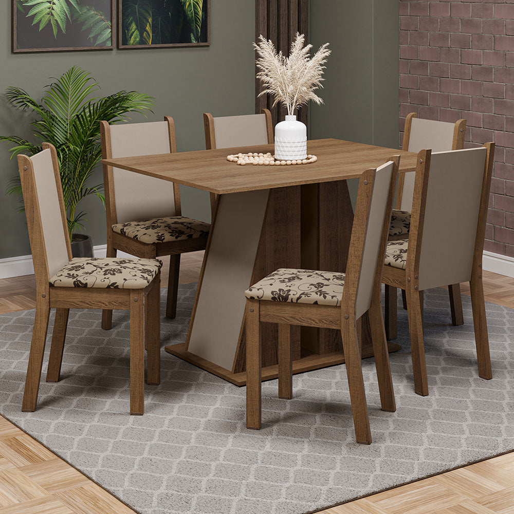 Juego de Comedor Mesa Tapa de Madera 6 Sillas Marrón/Crema/Beige Marrón Wendy Madesa