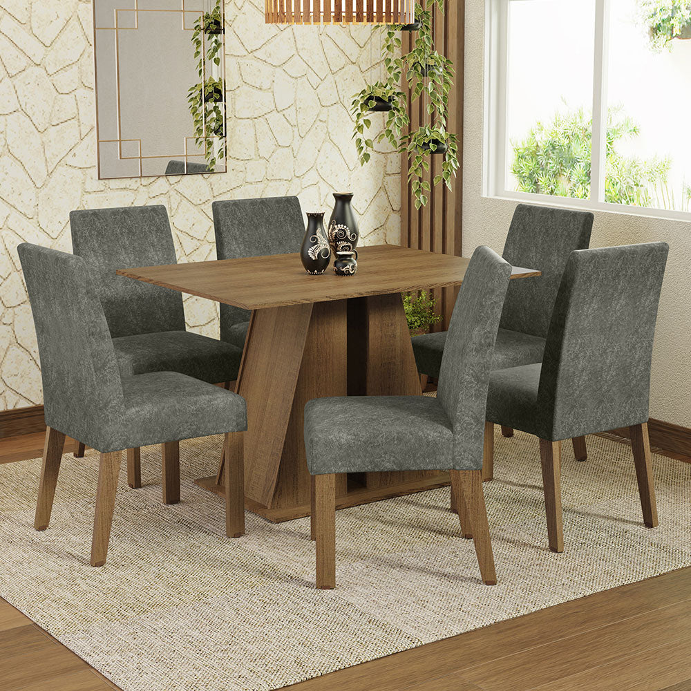 Juego Comedor Mesa con Tapa de Madera 6 Sillas Marrón/Gamuza Silver Cheryl Madesa
