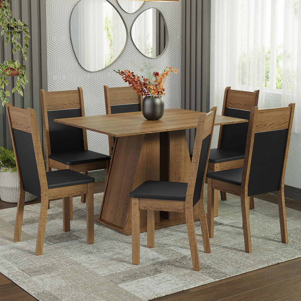 Juego de Comedor Mesa Tapa de Madera 6 Sillas Marrón/Negro Beverly Madesa