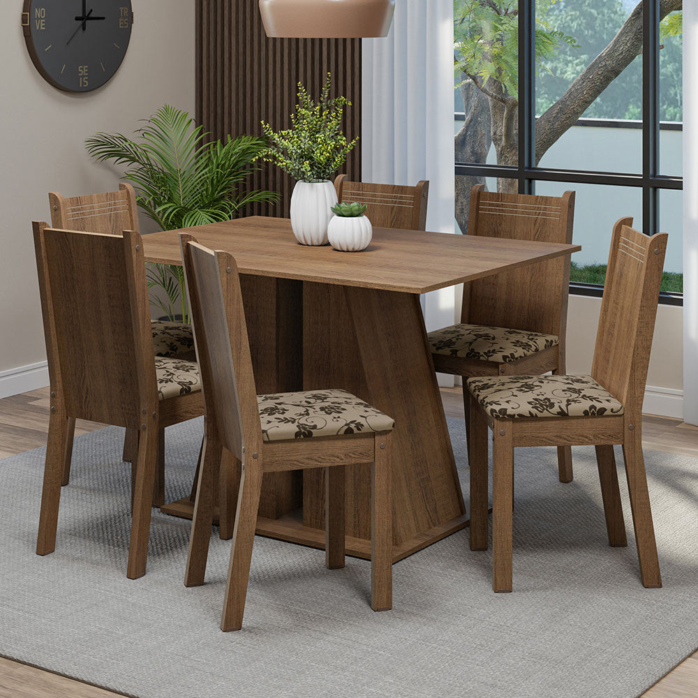 Juego de Comedor Mesa Tapa de Madera 6 Sillas Marrón/Beige Marrón Sharon Madesa