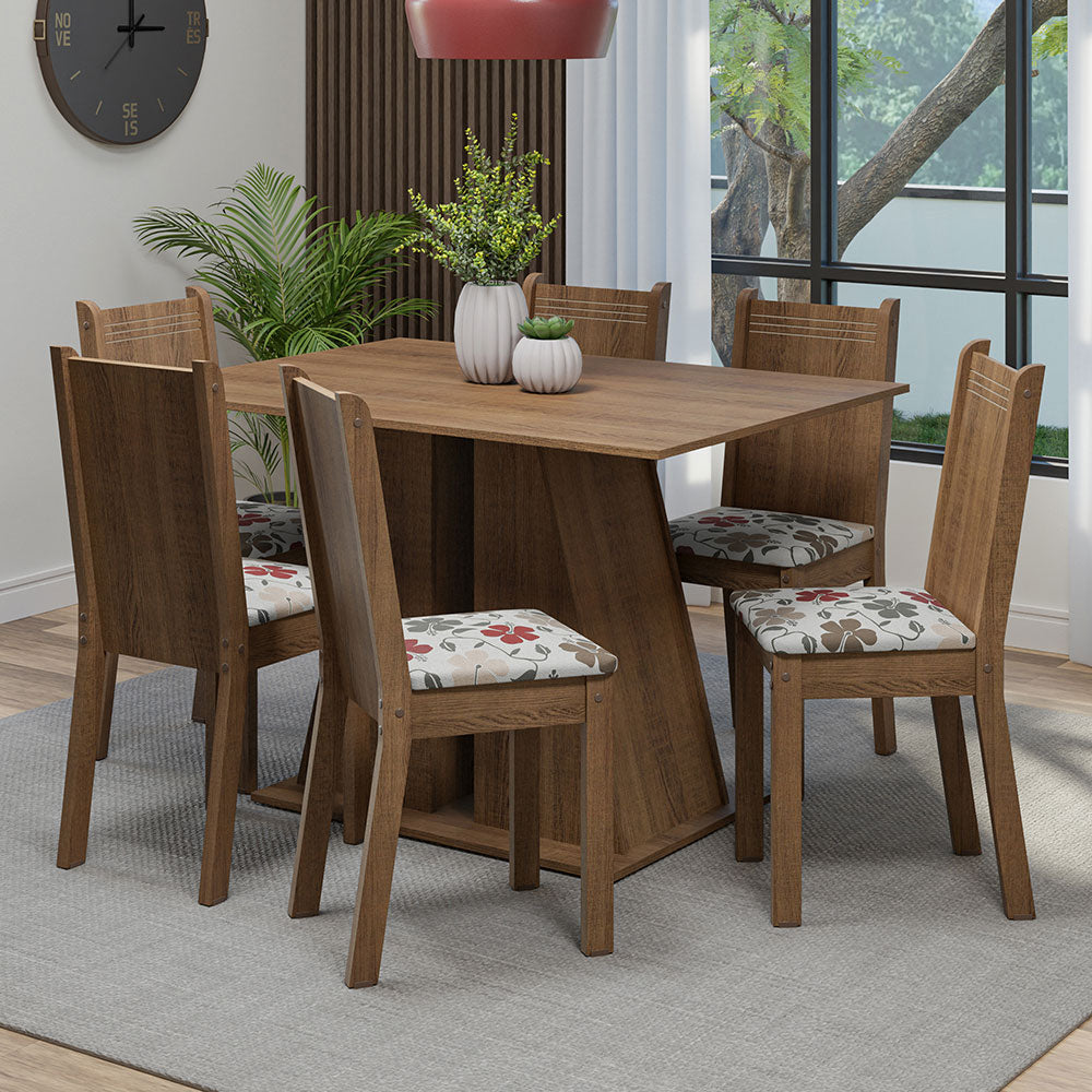 Juego de Comedor Mesa Tapa de Madera 6 Sillas Marrón/Hibiscos Sharon Madesa