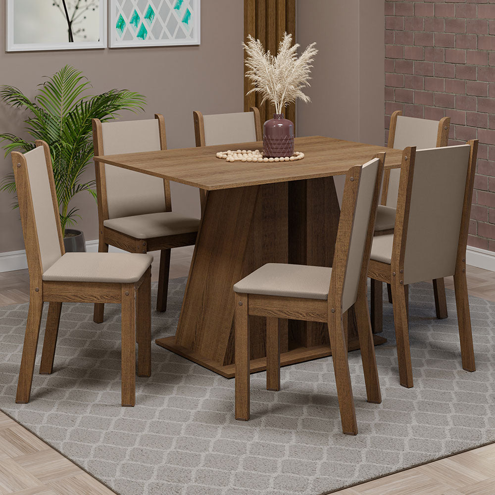 Juego de Comedor Mesa Tapa de Madera 6 Sillas Marrón/Beige Wendy Madesa