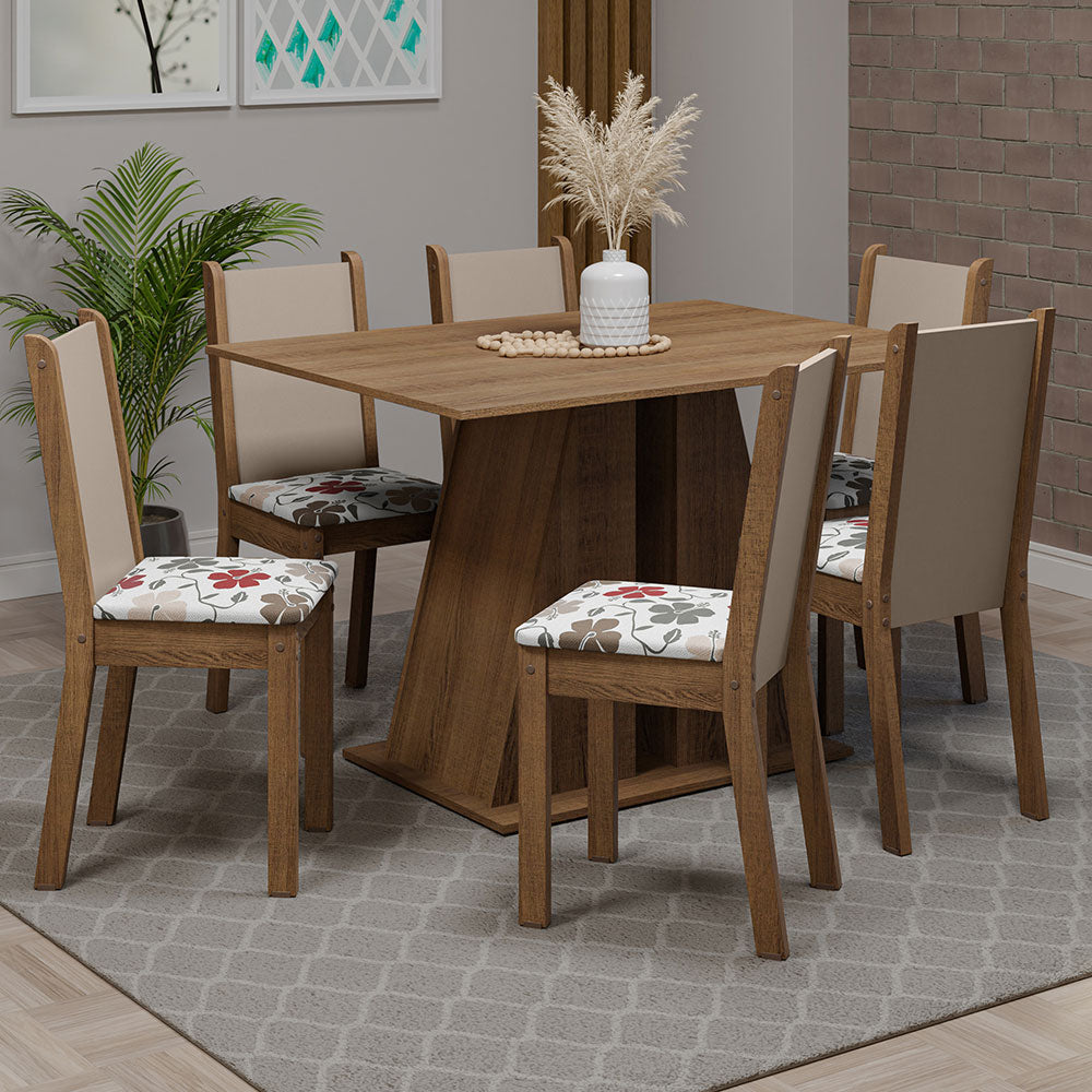Juego de Comedor Mesa Tapa de Madera 6 Sillas Marrón/Hibiscos Wendy Madesa