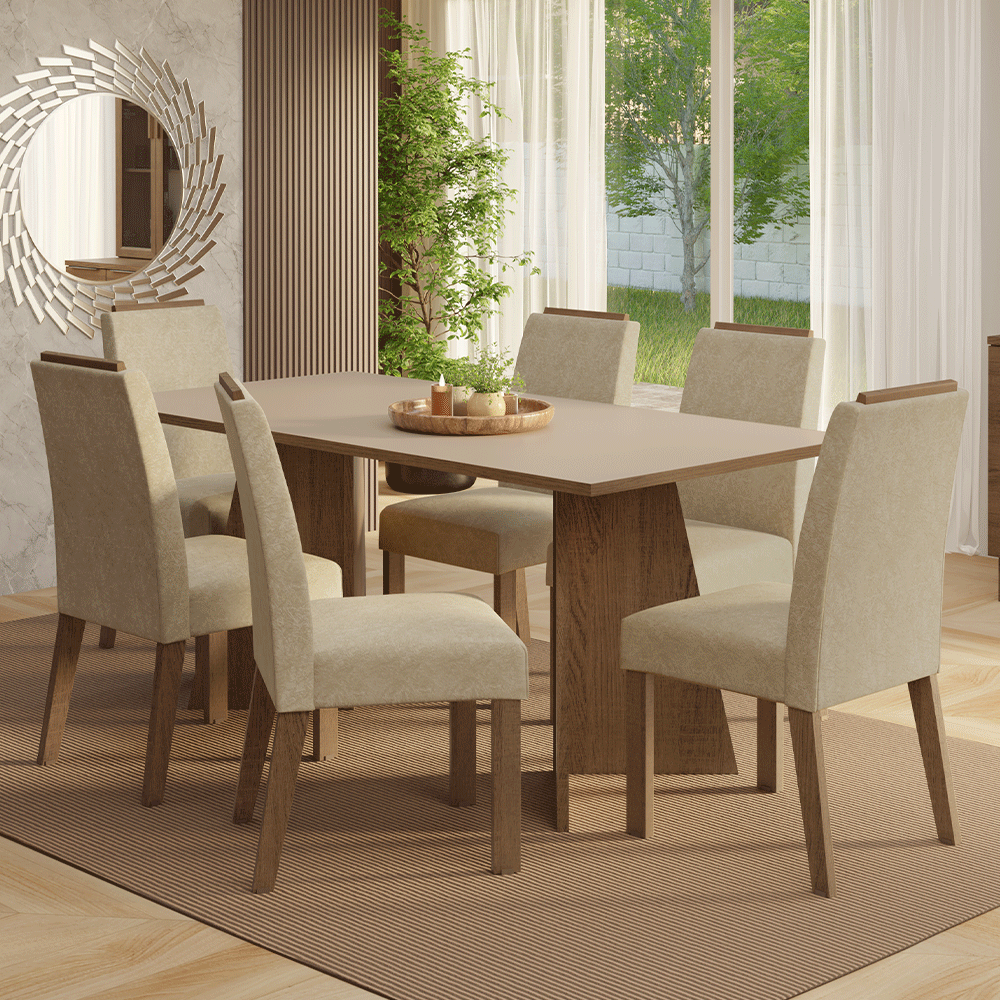 Juego de Comedor Mesada de Madera 6 Sillas Minsk Marrón/Negro/Oxford