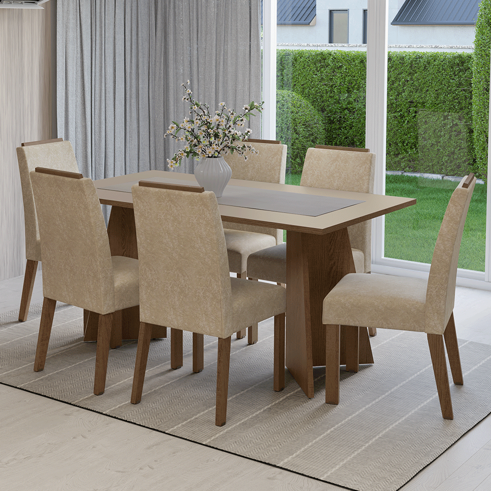 Juego de Comedor Mesada de Madera 6 Sillas Soho Marrón/Crema/Imperial