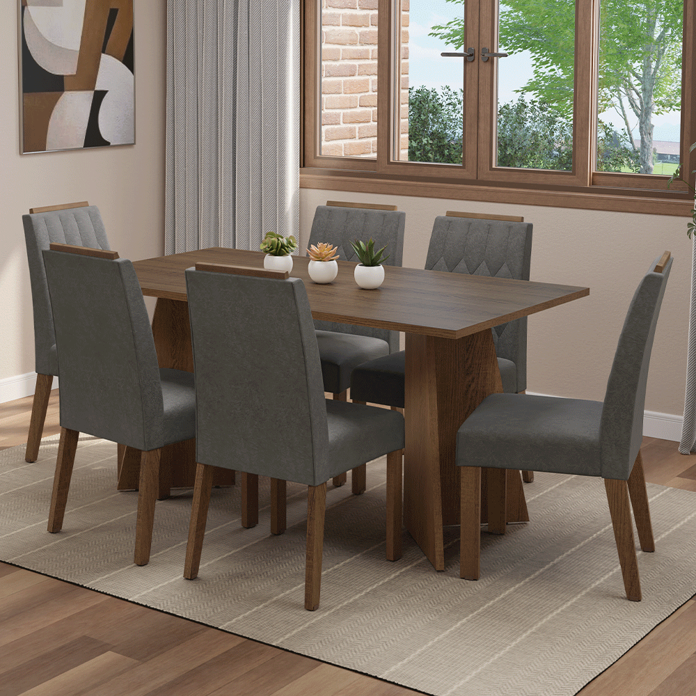 Juego de Comedor Mesada de Madera 6 Sillas Leon Marrón/Silver