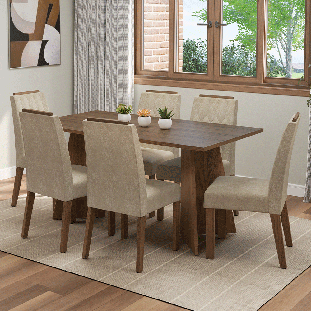 Juego de Comedor Mesada de Madera 6 Sillas Leon Marrón/Imperial