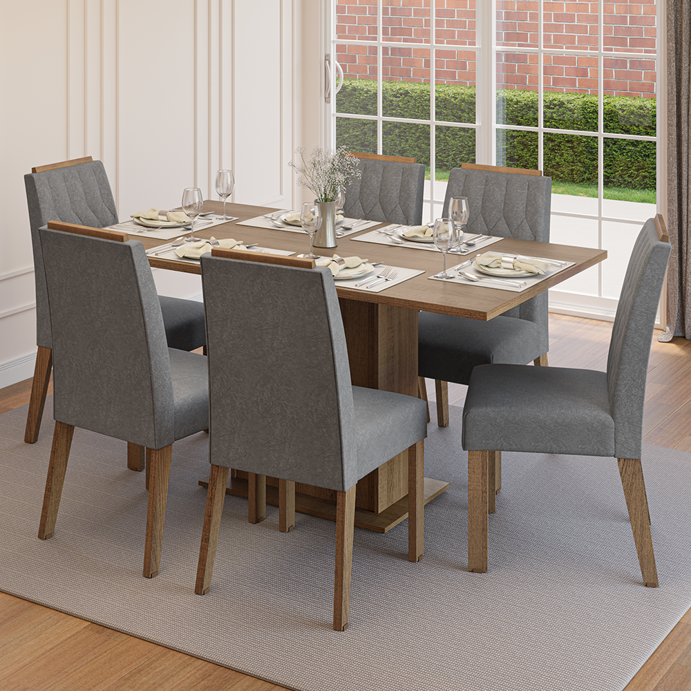 Juego de Comedor Tapa de Madera 6 Sillas Marrón/Silver Bosque Madesa