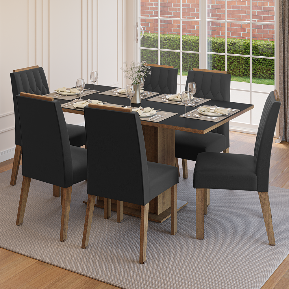 Juego de Comedor Tapa de Madera 6 Sillas Marrón/Negro/Oxford Bosque Madesa