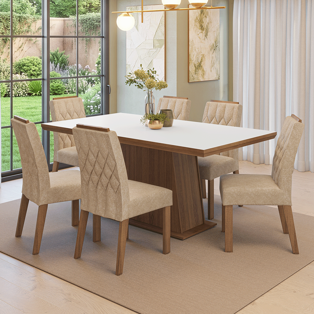 Juego de Comedor con Tapa de Madera 6 Sillas Marrón/Blanco/Imperial Assis Madesa
