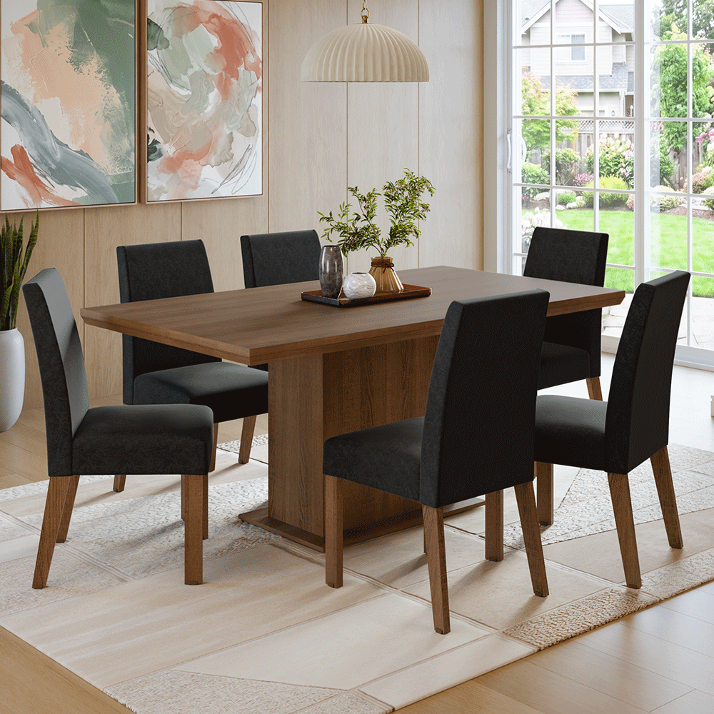 Juego de Comedor con Tapa de Madera 6 Sillas Marrón/Oxford Grasse Madesa