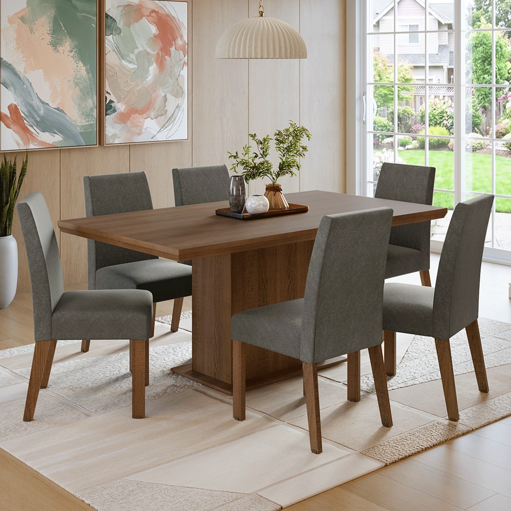 Juego de Comedor con Tapa de Madera 6 Sillas Marrón/Silver Grasse Madesa