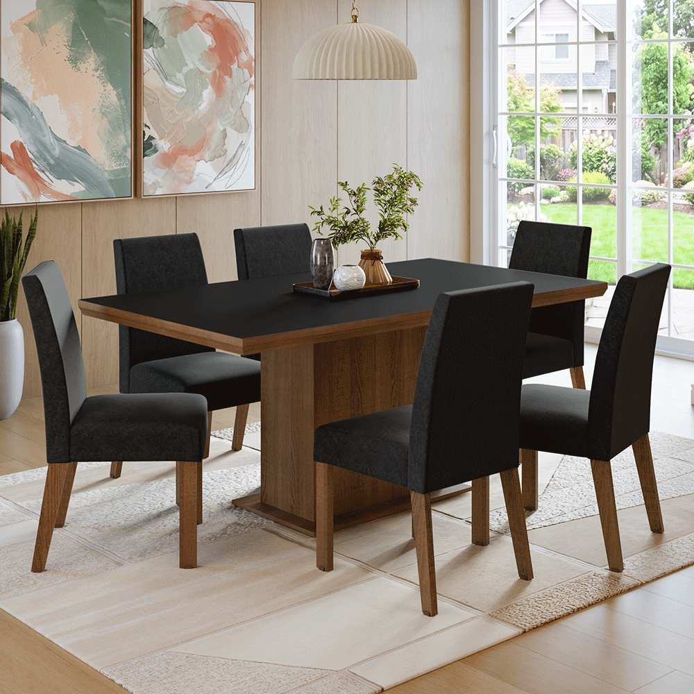 Juego de Comedor con Tapa de Madera 6 Sillas Marrón/Negro/Oxford Grasse Madesa