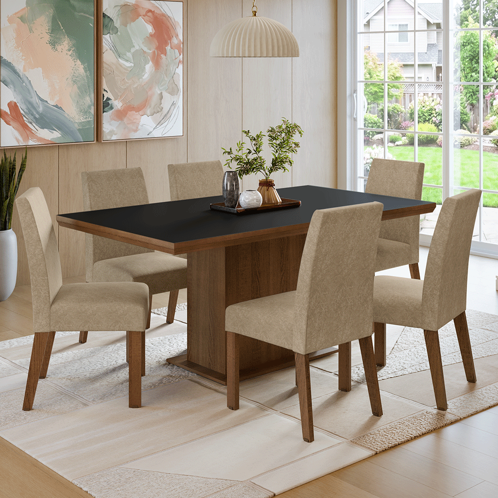 Juego de Comedor con Tapa de Madera 6 Sillas Marrón/Negro/Imperial Grasse Madesa