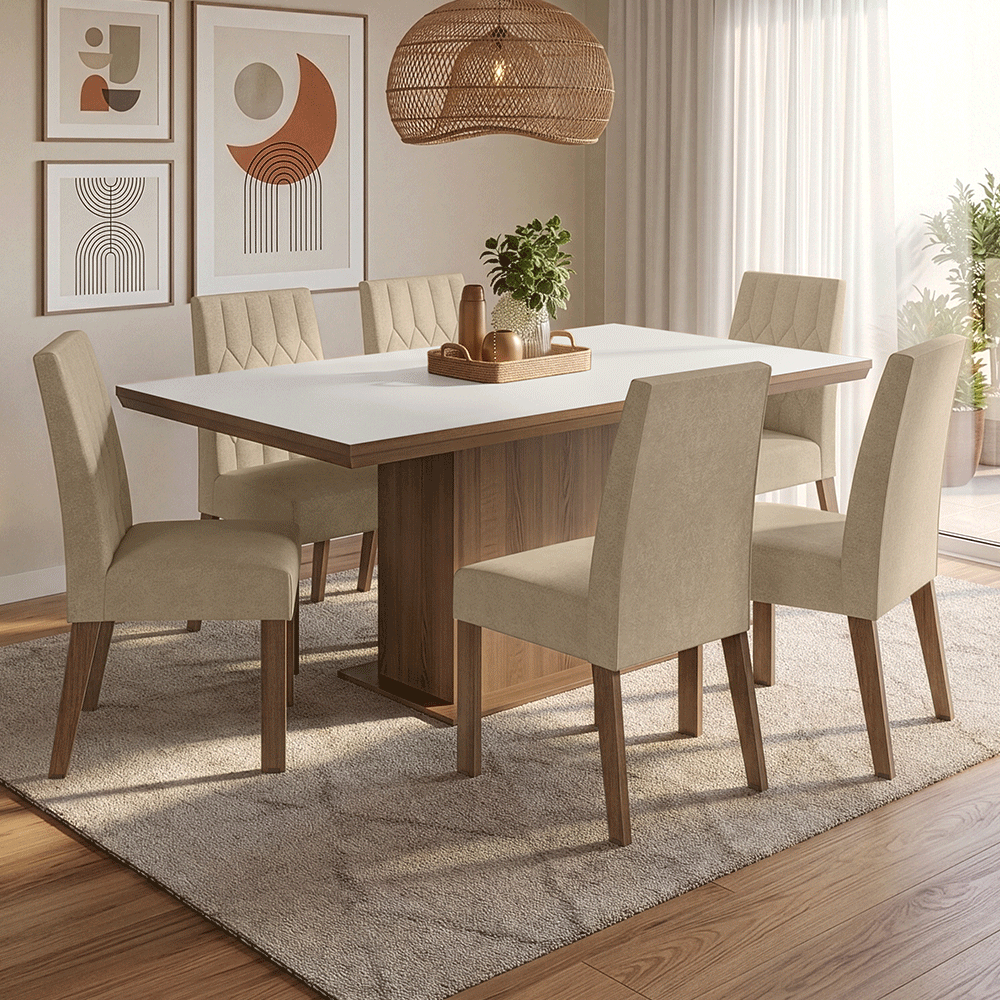 Juego de Comedor con Tapa de Madera 6 Sillas Marrón/Blanco/Imperial Luso Madesa