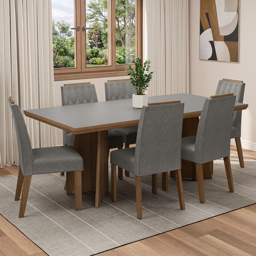 Juego de Comedor con Tapa de Madera 6 Sillas Marrón/Gris/Silver Sarlat Madesa