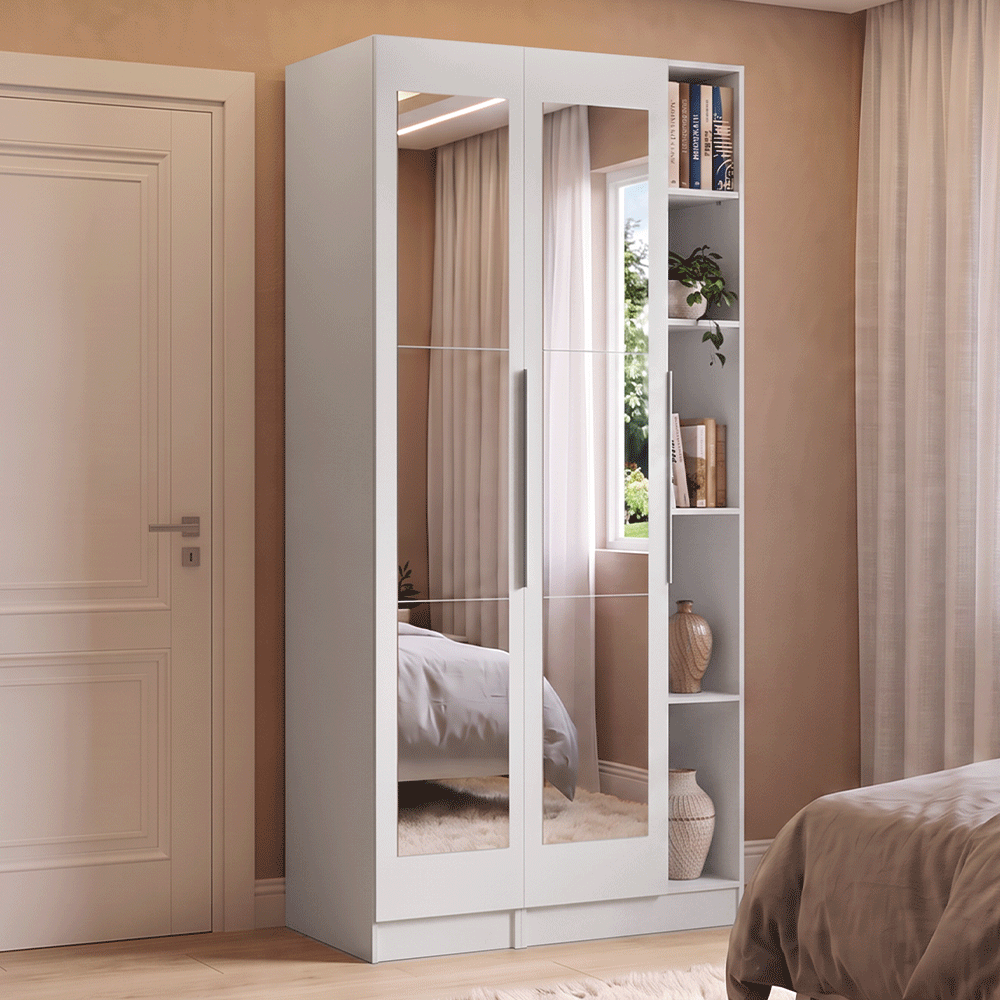 Placard Modular 105 cm 2 Puertas con Espejos y 5 Nichos Blanco Neo Madesa