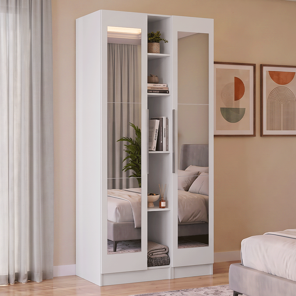 Placard Modular 105 cm 2 Puertas con Espejos y 5 Nichos Blanco Neo Madesa