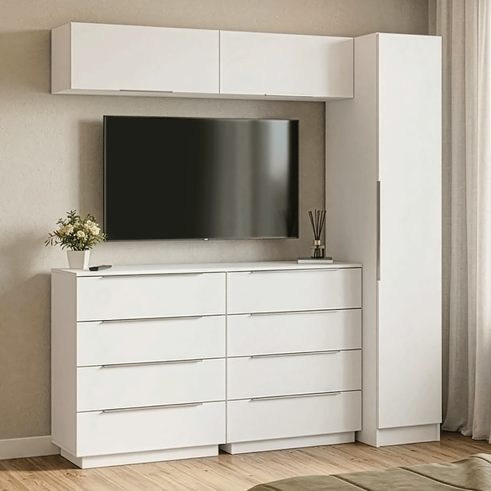 Conjunto Dormitorio con 1 Placard Neo 2 Alacenas 2 Cómodas Blanco Madesa 01