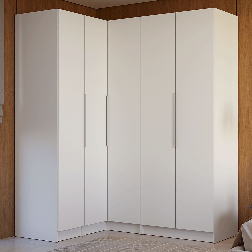 Placard de Esquina Matrimonial 310 cm 5 Puertas 2 Cajones Neo Blanco 01