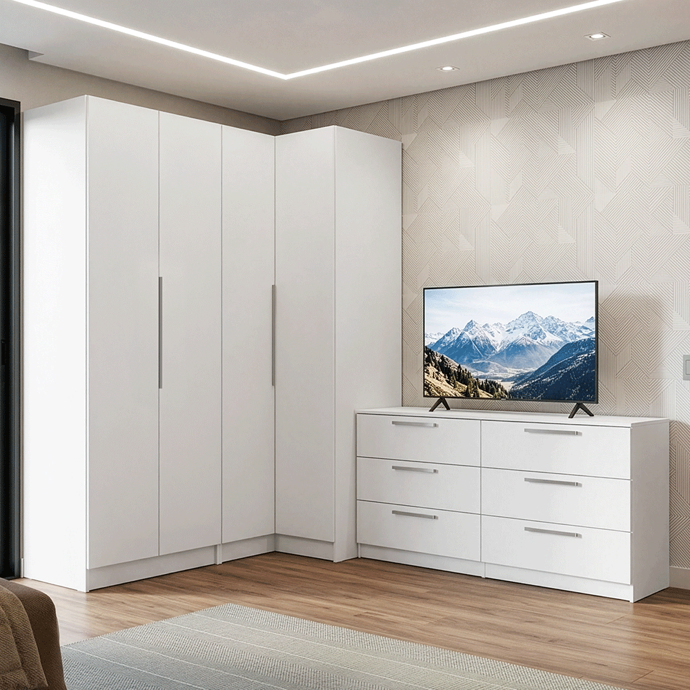 Conjunto Dormitorio con 2 Placards Neo 1 Cómoda para TV Blanco Madesa