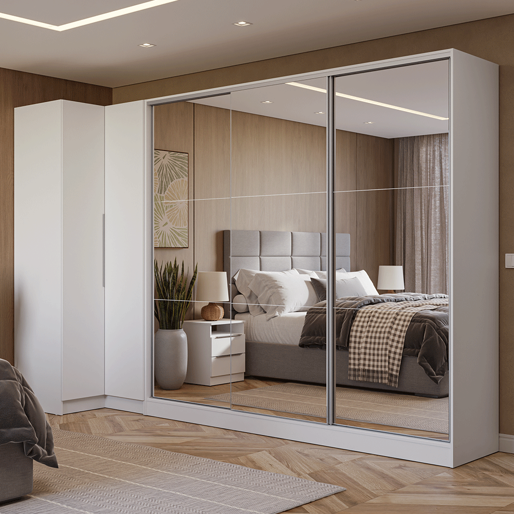 Placard Modulado Neo + Placard Royale Matrimonial 3 Puertas Corredizas con 3 Espejos Blanco